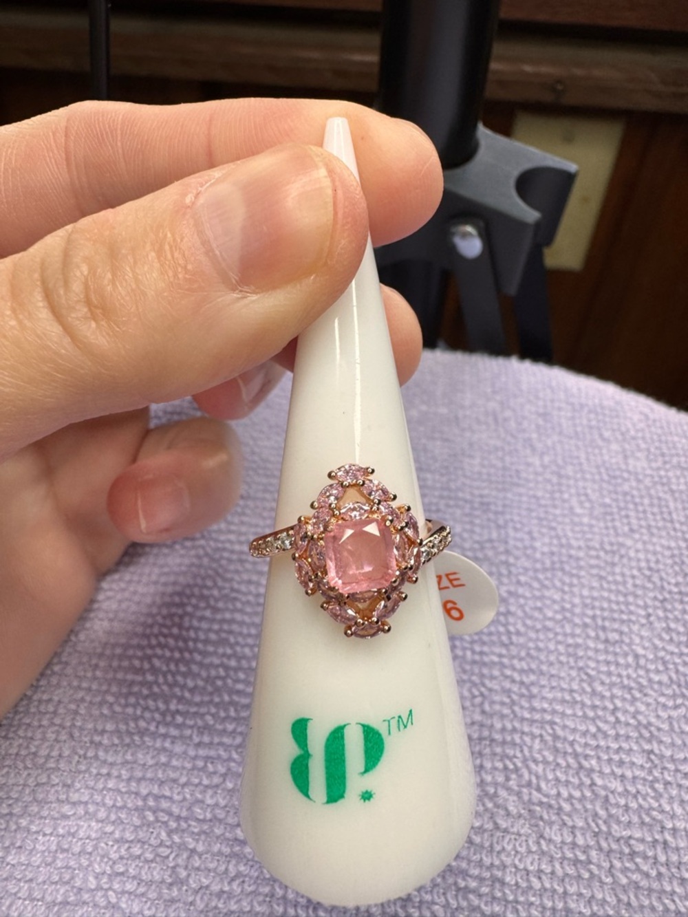 Pink Crystal Halo Cocktail Ring - Rose Gold Tone